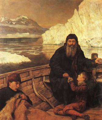 Last Voyage of Henry Hudson, set adrift after mutiny and disappeared, 1611 CE,  by John Collier (1850-1934) Tate Britain, painted June 1881.